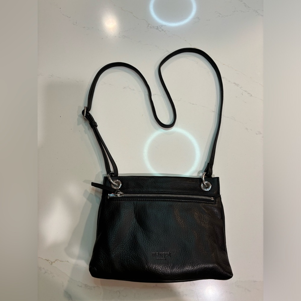 Margot New York Purse Jeanne Crossbody Leather Black Zip Compartments Lined